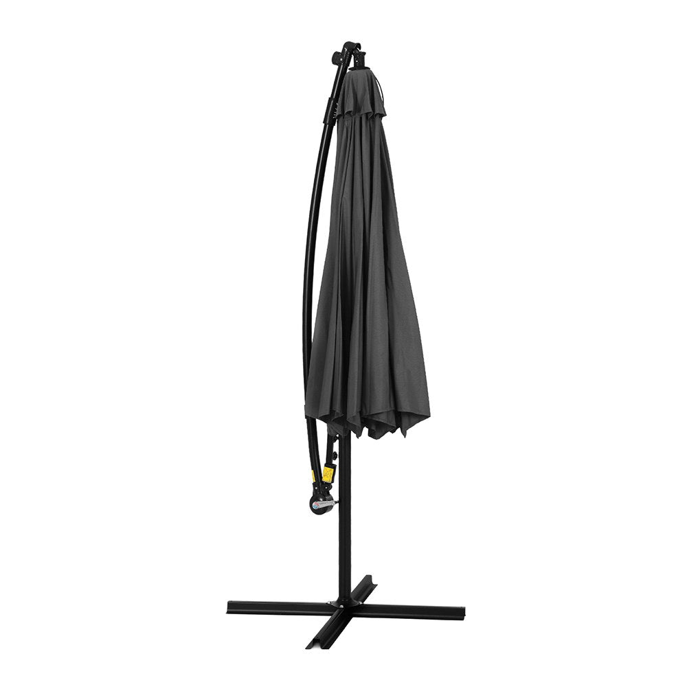 Instahut Outdoor Umbrella 3M Cantilever Beach LED Garden Shade Patio Charcoal Instahut