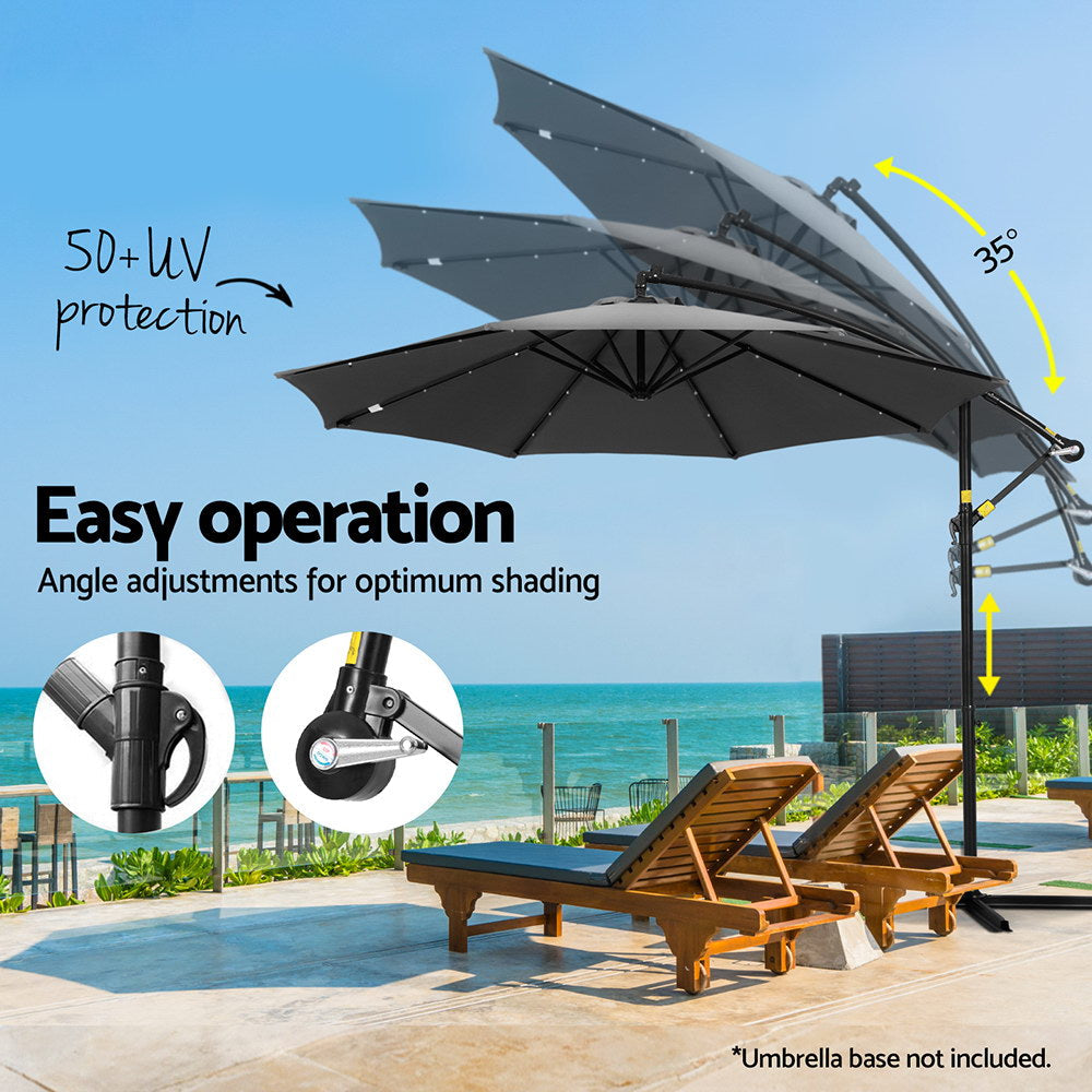 Instahut Outdoor Umbrella 3M Cantilever Beach LED Garden Shade Patio Charcoal Instahut
