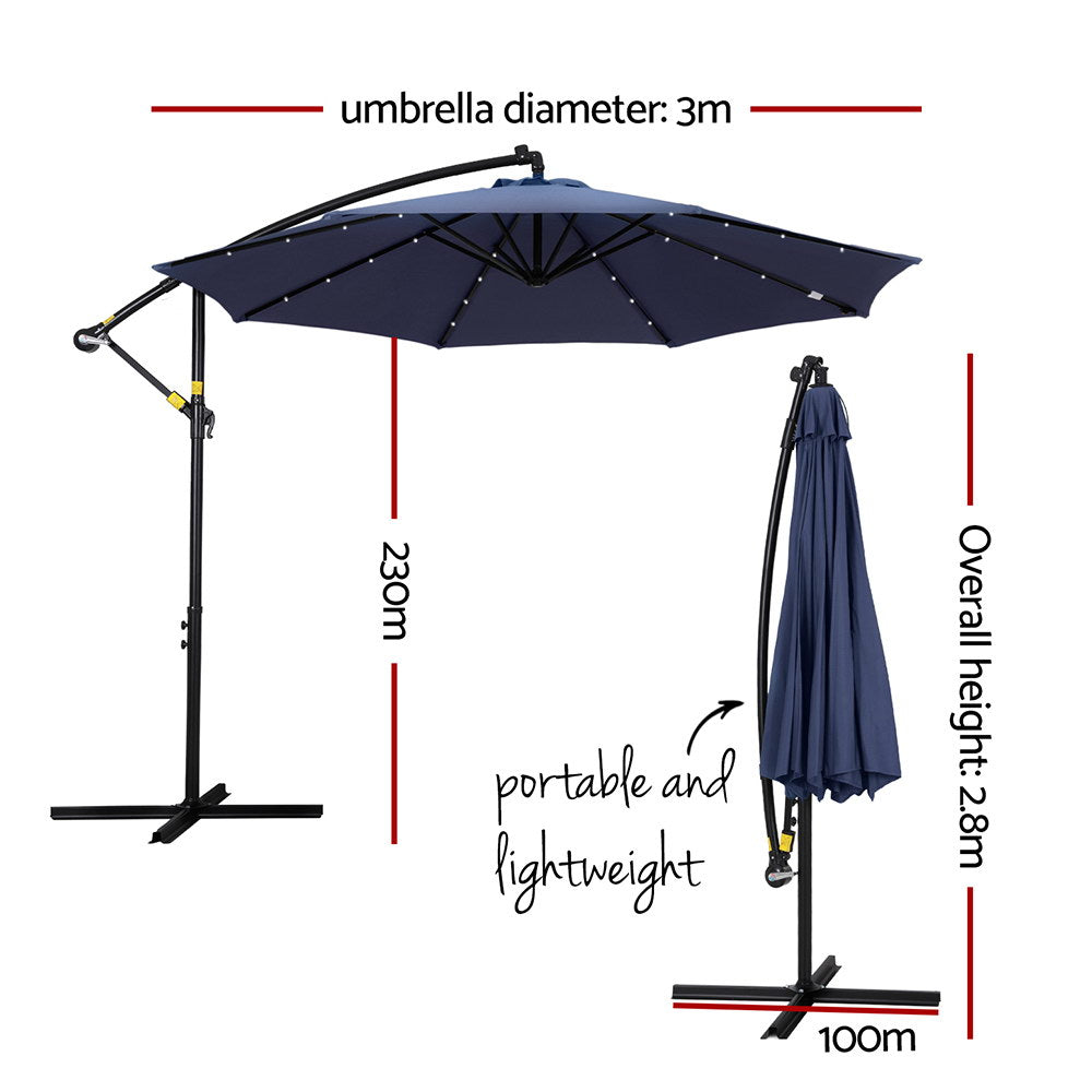 Instahut Outdoor Umbrella 3M Cantilever Beach LED Umbrellas Garden Shade Patio Instahut