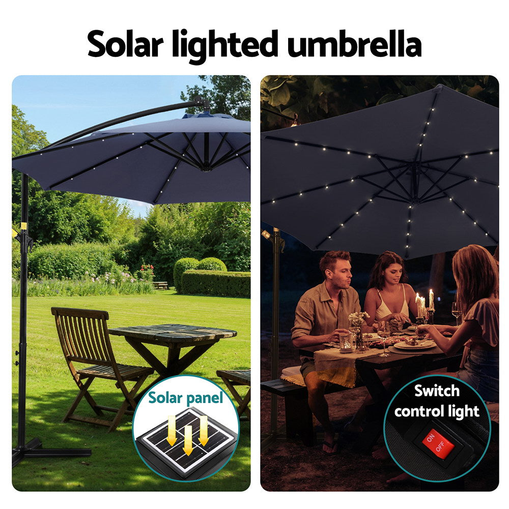 Instahut Outdoor Umbrella 3M Cantilever Beach LED Umbrellas Garden Shade Patio Instahut
