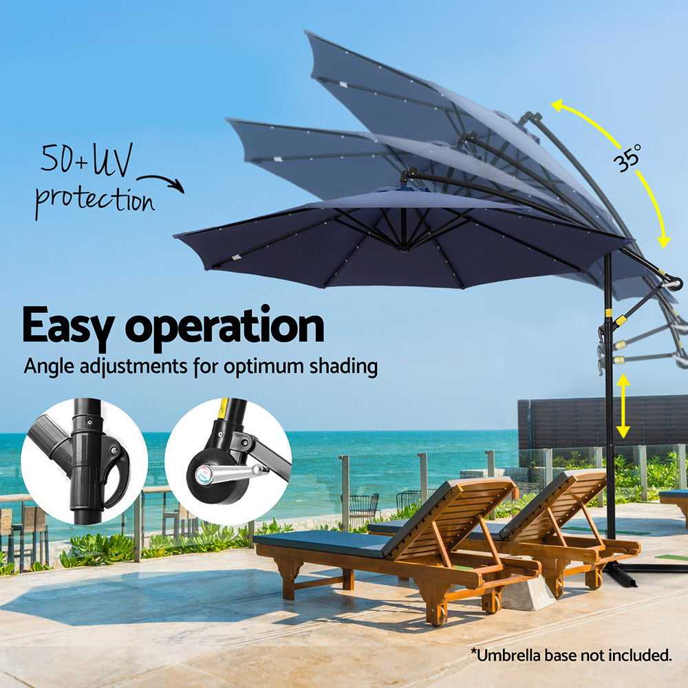 Instahut Outdoor Umbrella 3M Cantilever Beach LED Umbrellas Garden Shade Patio Instahut