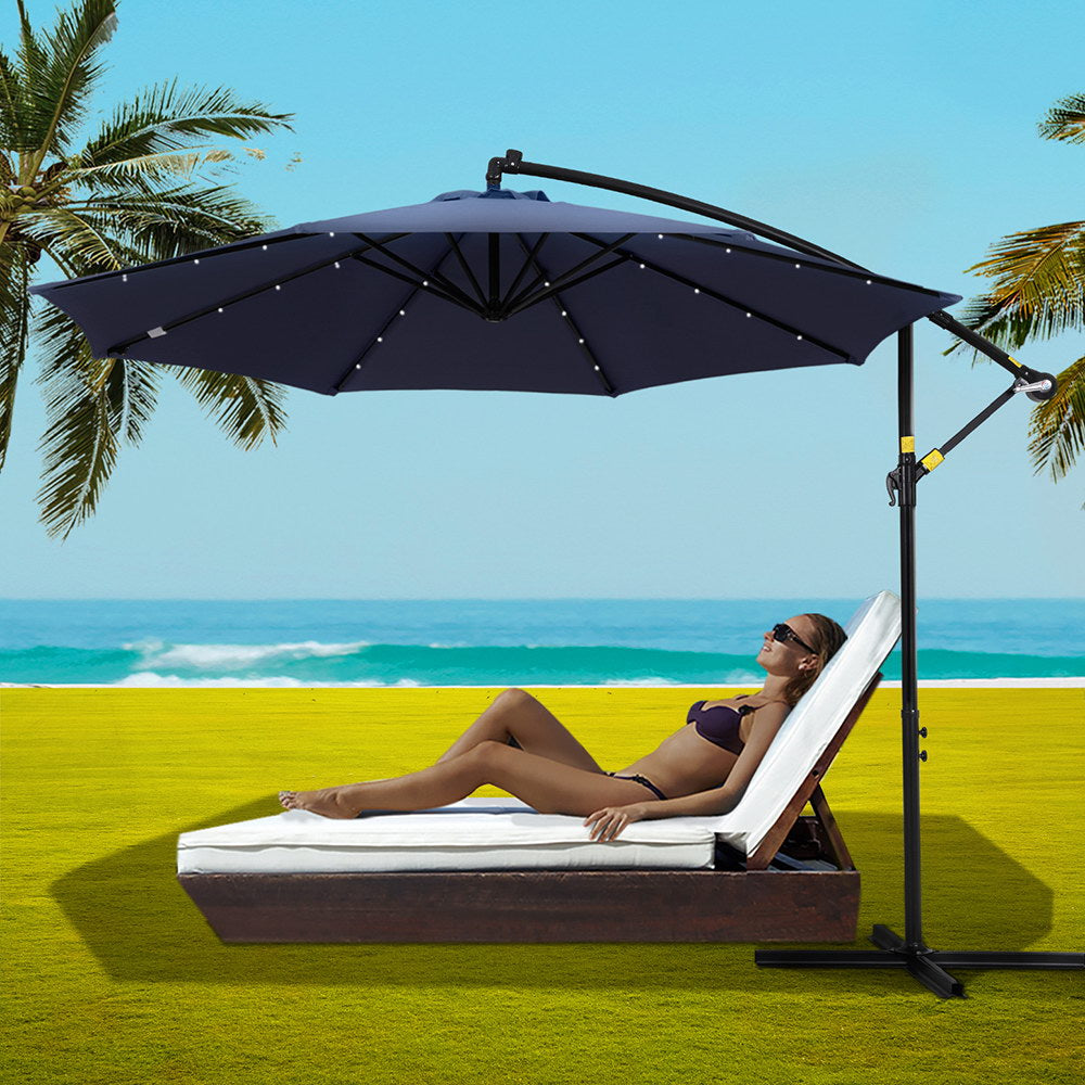 Instahut Outdoor Umbrella 3M Cantilever Beach LED Umbrellas Garden Shade Patio Instahut