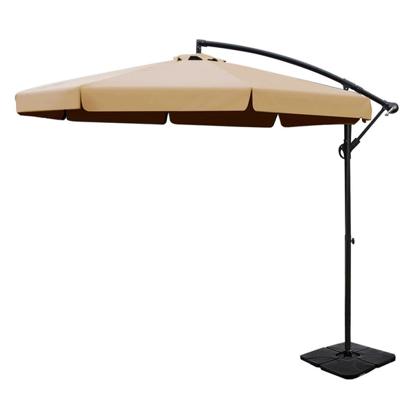 Instahut 3m Outdoor Umbrella w/Base Cantilever Garden Beach Patio Beige Awezingly