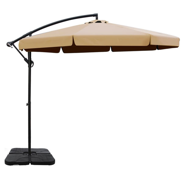 Instahut 3m Outdoor Umbrella w/Base Cantilever Garden Beach Patio Beige Awezingly