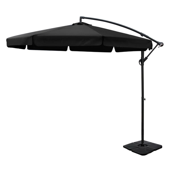 Instahut 3m Outdoor Umbrella w/Base Cantilever Garden Beach Patio Black Awezingly