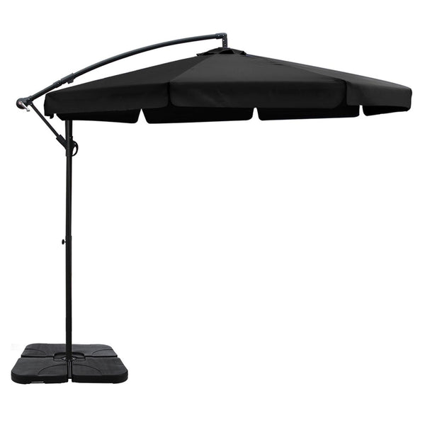 Instahut 3m Outdoor Umbrella w/Base Cantilever Garden Beach Patio Black Awezingly