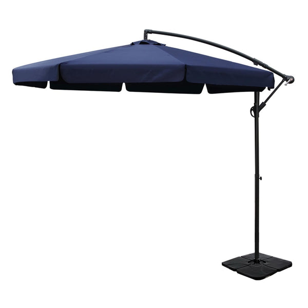 Instahut 3m Outdoor Umbrella w/Base Cantilever Garden Beach Patio Navy Awezingly