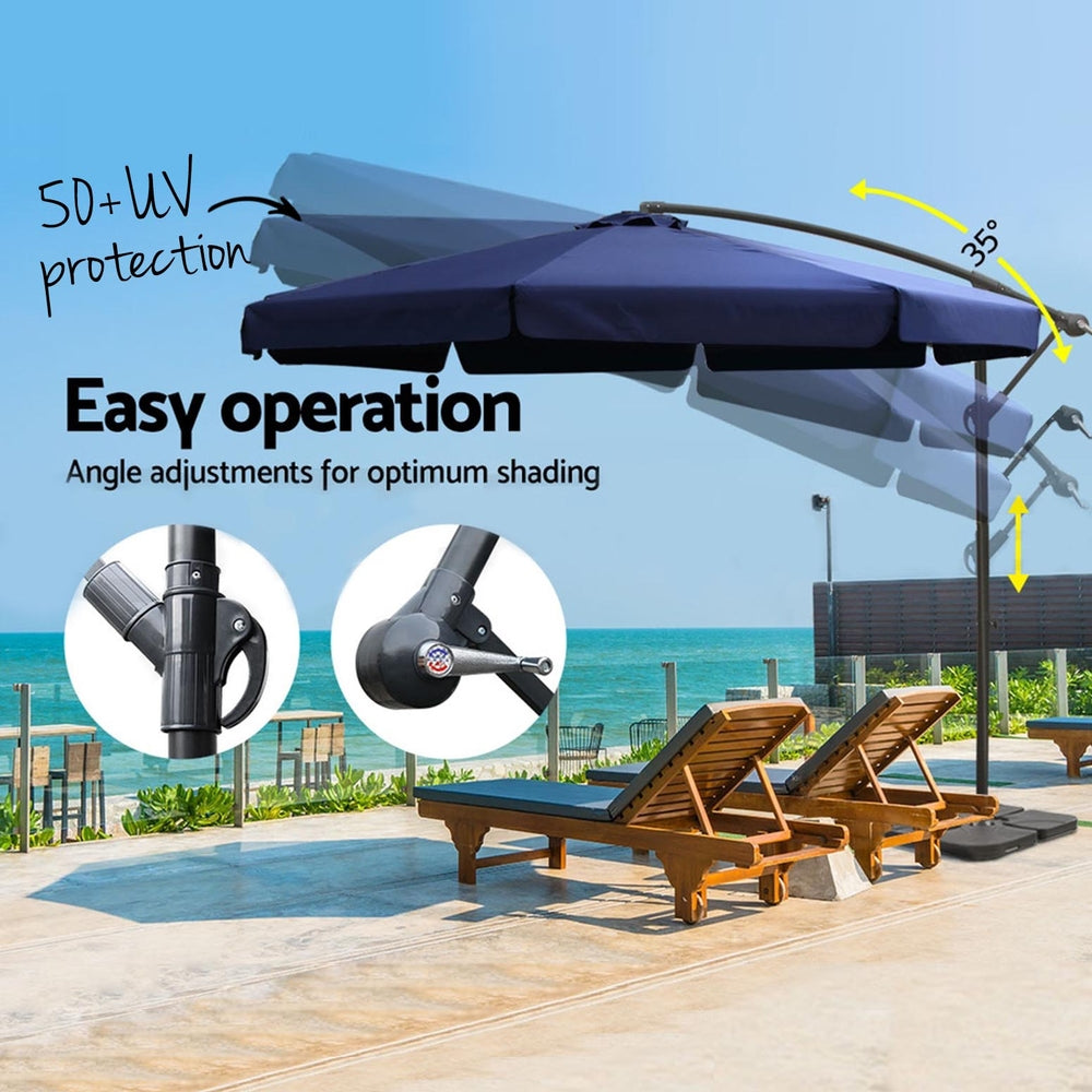 Instahut 3m Outdoor Umbrella w/Base Cantilever Garden Beach Patio Navy Awezingly