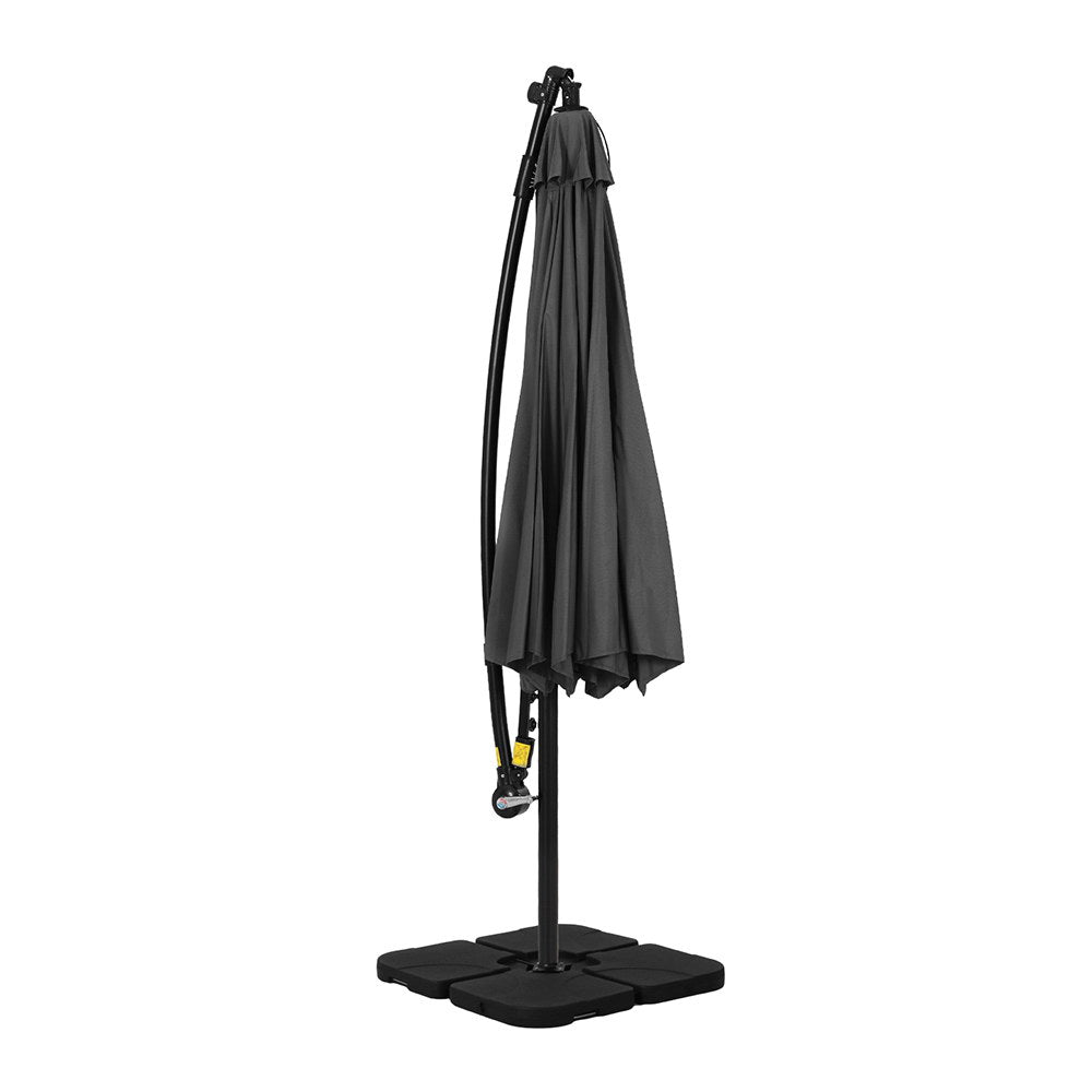 Instahut Outdoor Umbrella 3M Cantilever Beach LED Base Garden Sun Patio Charcoal Instahut