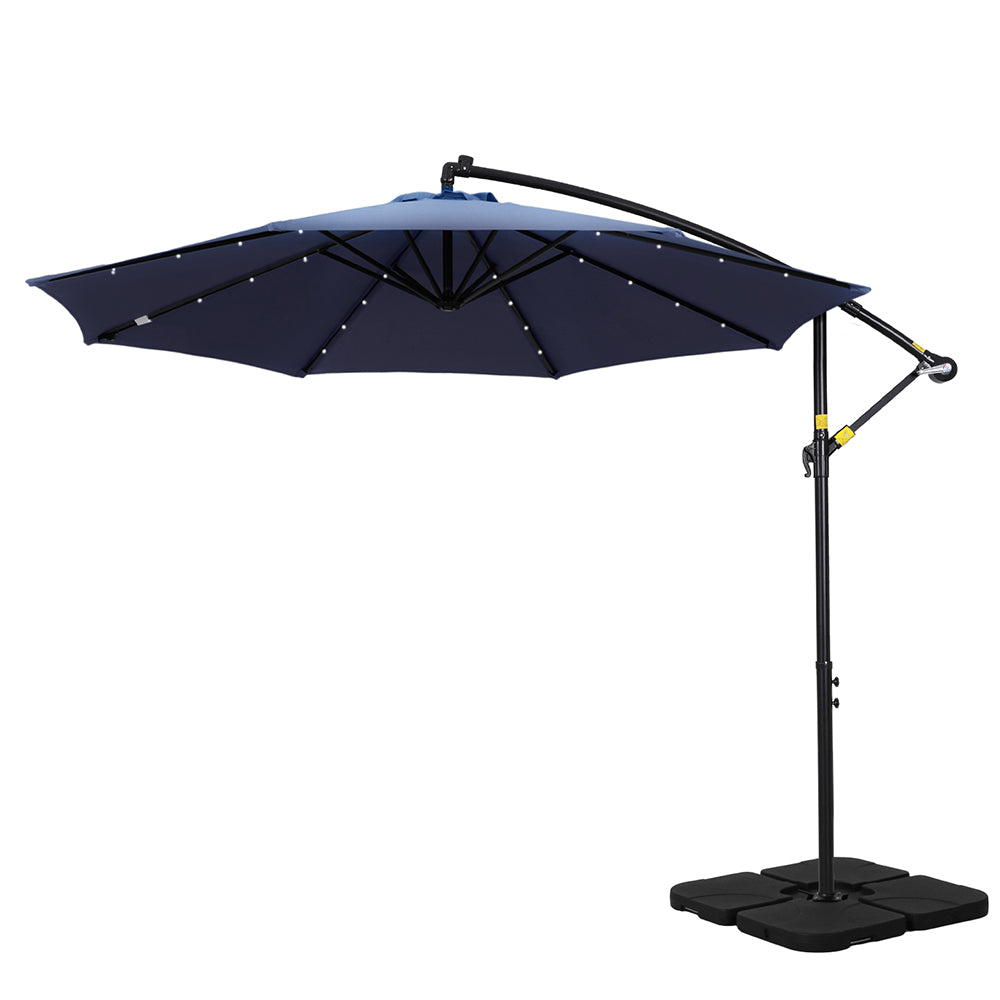 Instahut Outdoor Umbrella 3M Cantilever Beach LED w/Base Garden Shade Patio Navy Instahut