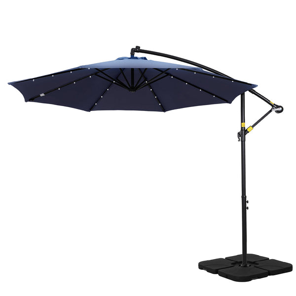 Instahut Outdoor Umbrella 3M Cantilever Beach LED w/Base Garden Shade Patio Navy Instahut
