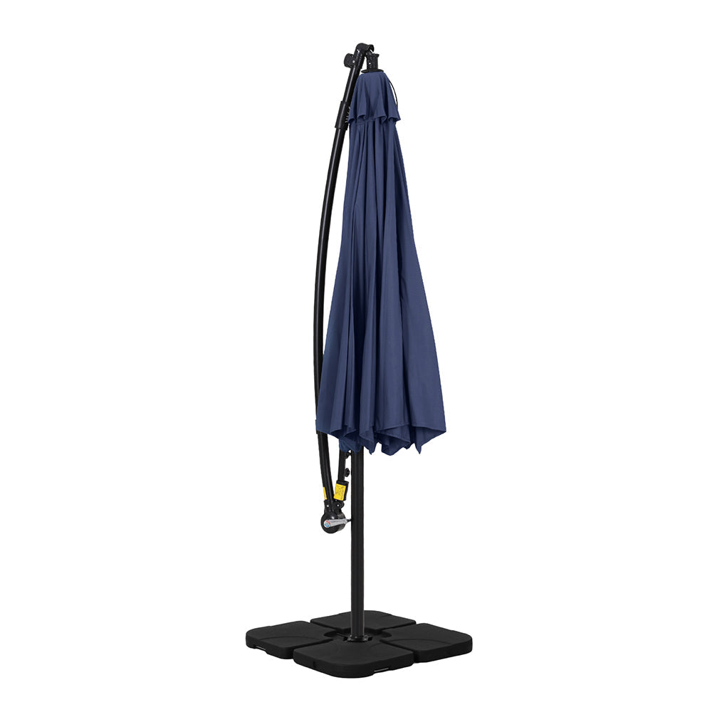 Instahut Outdoor Umbrella 3M Cantilever Beach LED w/Base Garden Shade Patio Navy Instahut