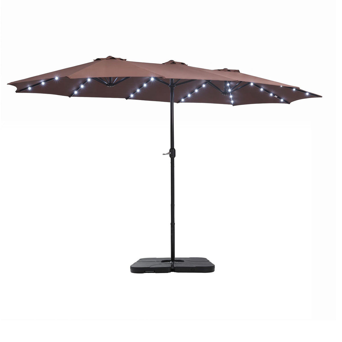 Instahut Outdoor Umbrella w/Base 4.57m Solar 48 LED Double-Sided Patio Parasol Brown Awezingly