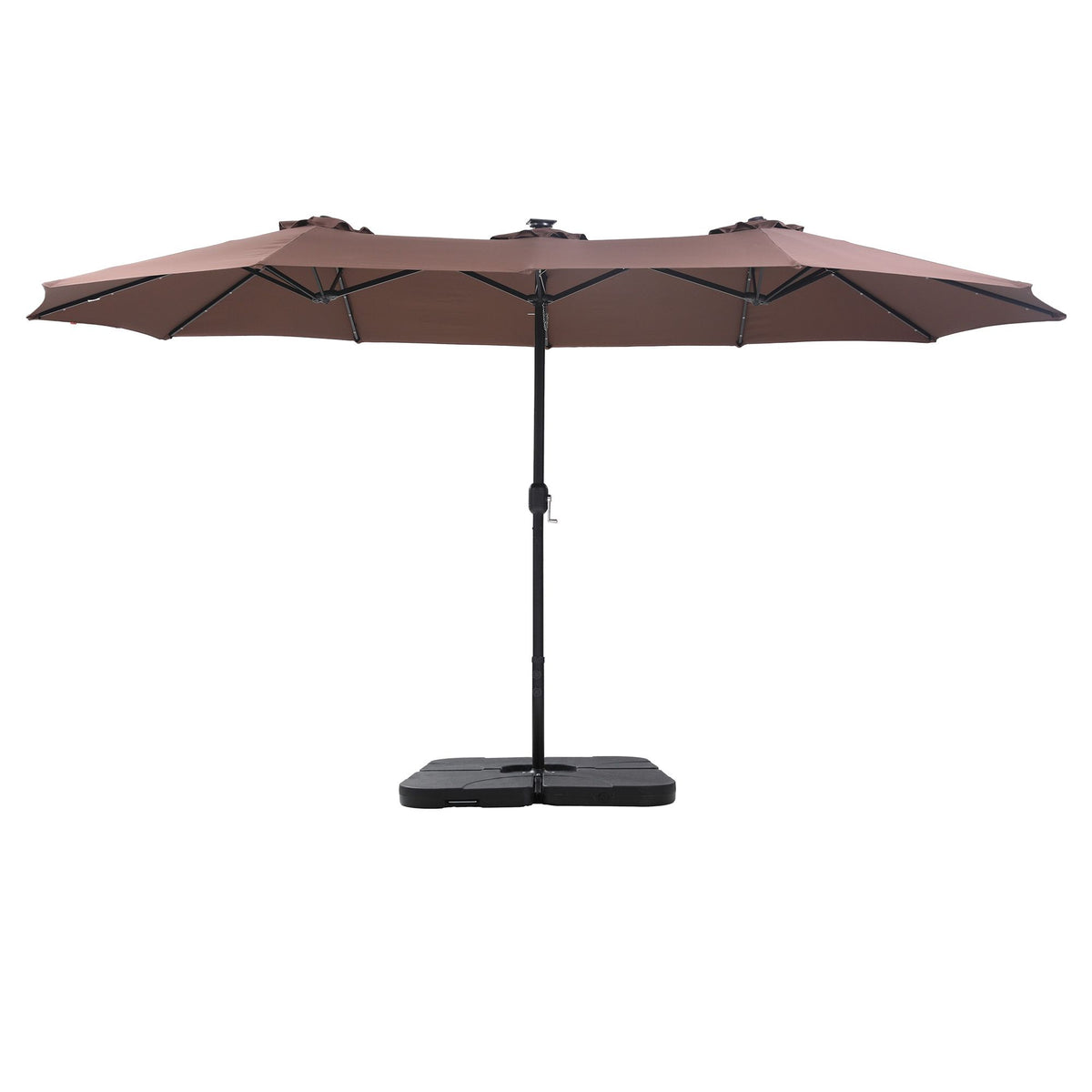 Instahut Outdoor Umbrella w/Base 4.57m Solar 48 LED Double-Sided Patio Parasol Brown Awezingly