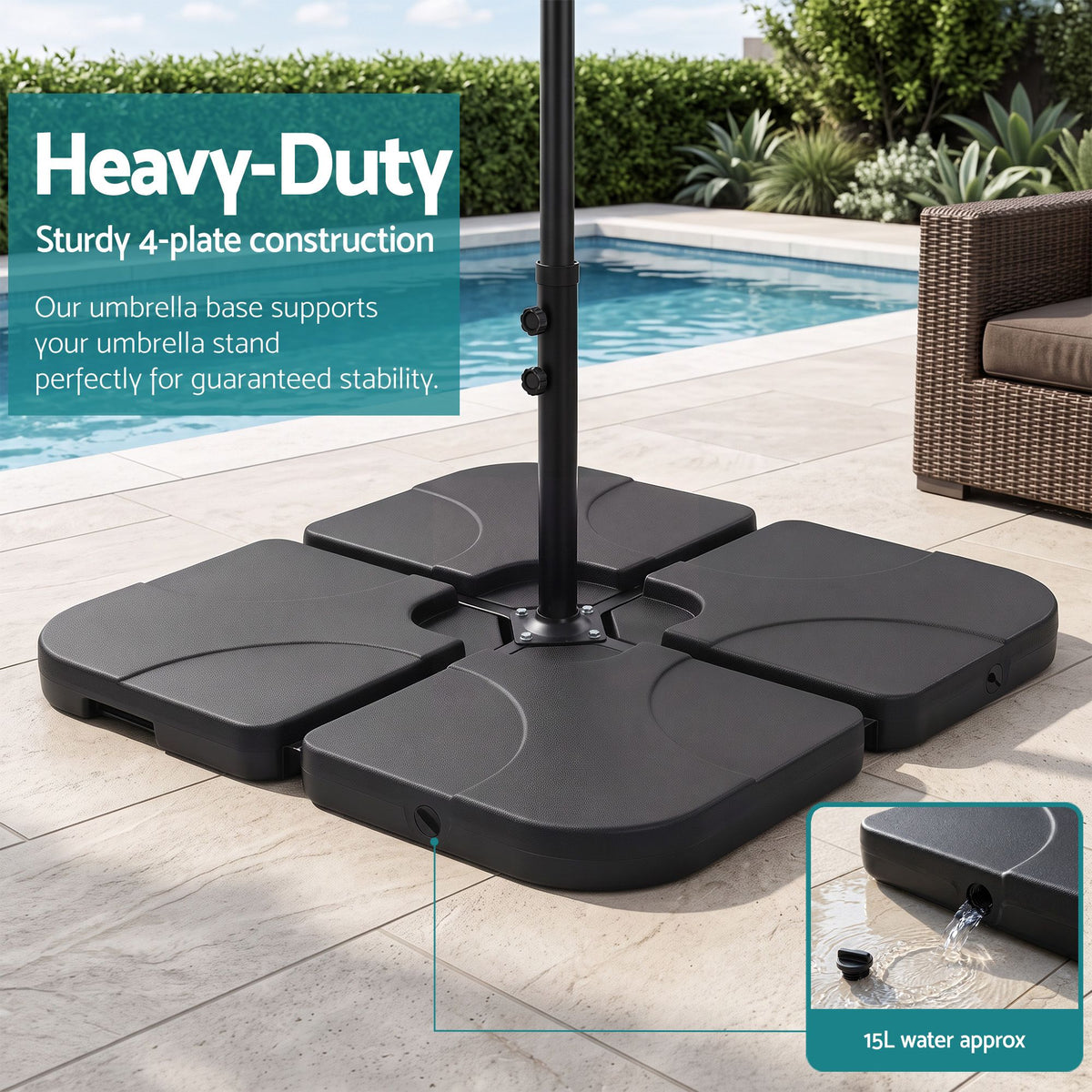 Instahut Outdoor Umbrella w/Base 4.57m Solar 48 LED Double-Sided Patio Parasol Brown Awezingly