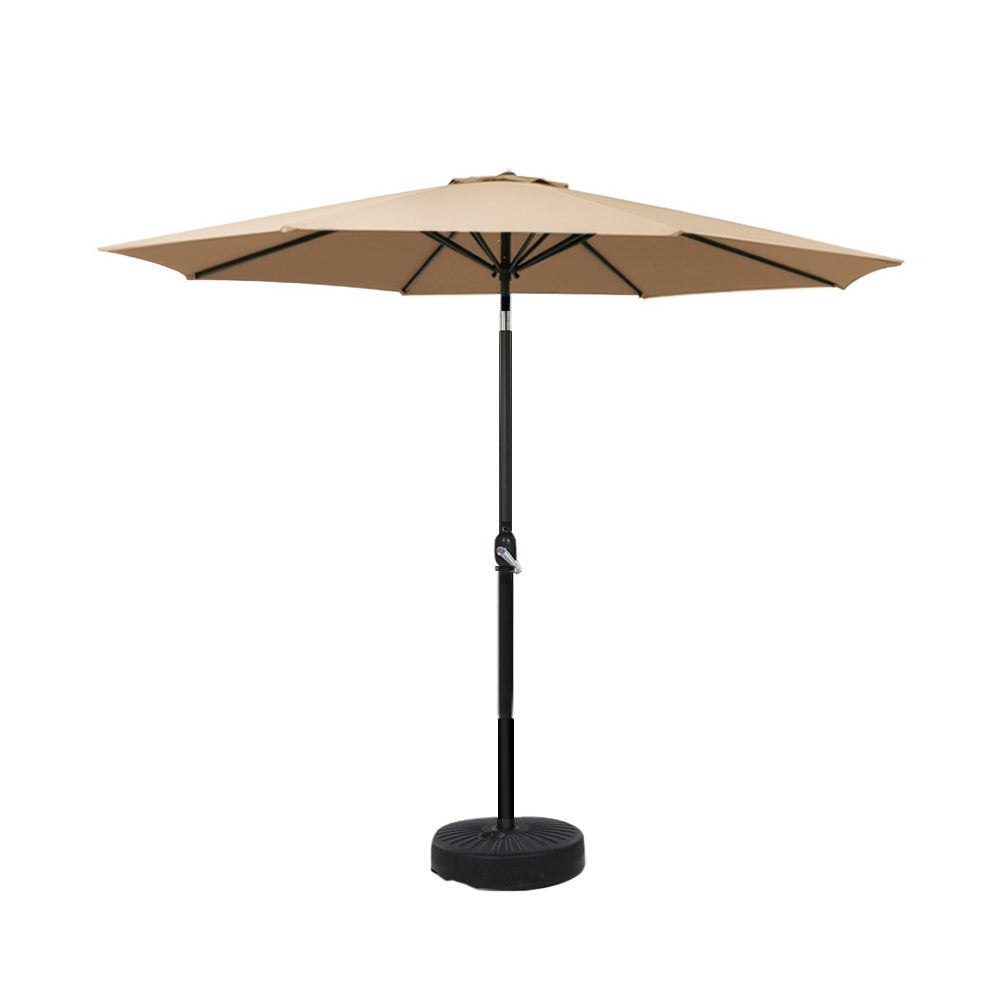 Instahut 2.7m Outdoor Umbrella w/Base Pole Stand Garden Sun Beige Awezingly