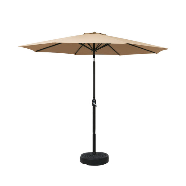 Instahut 2.7m Outdoor Umbrella w/Base Pole Stand Garden Sun Beige Awezingly
