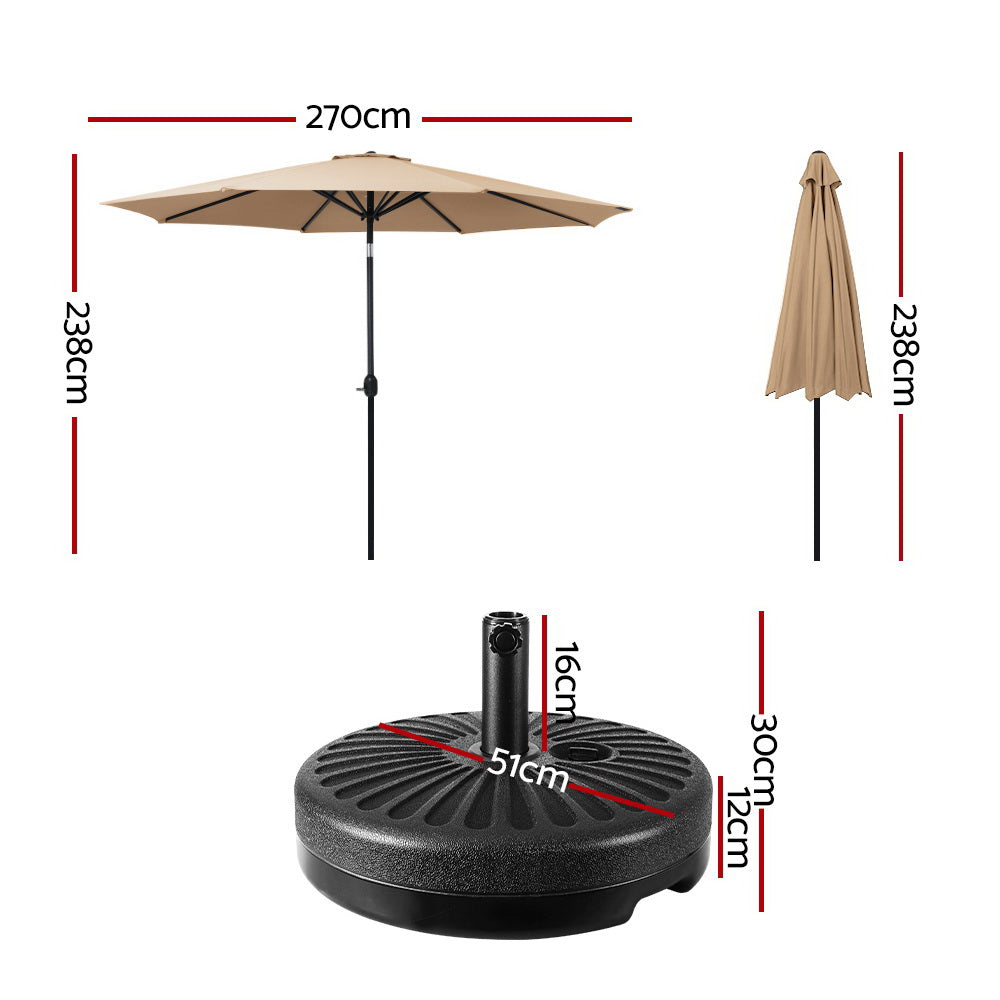 Instahut 2.7m Outdoor Umbrella w/Base Pole Stand Garden Sun Beige Awezingly
