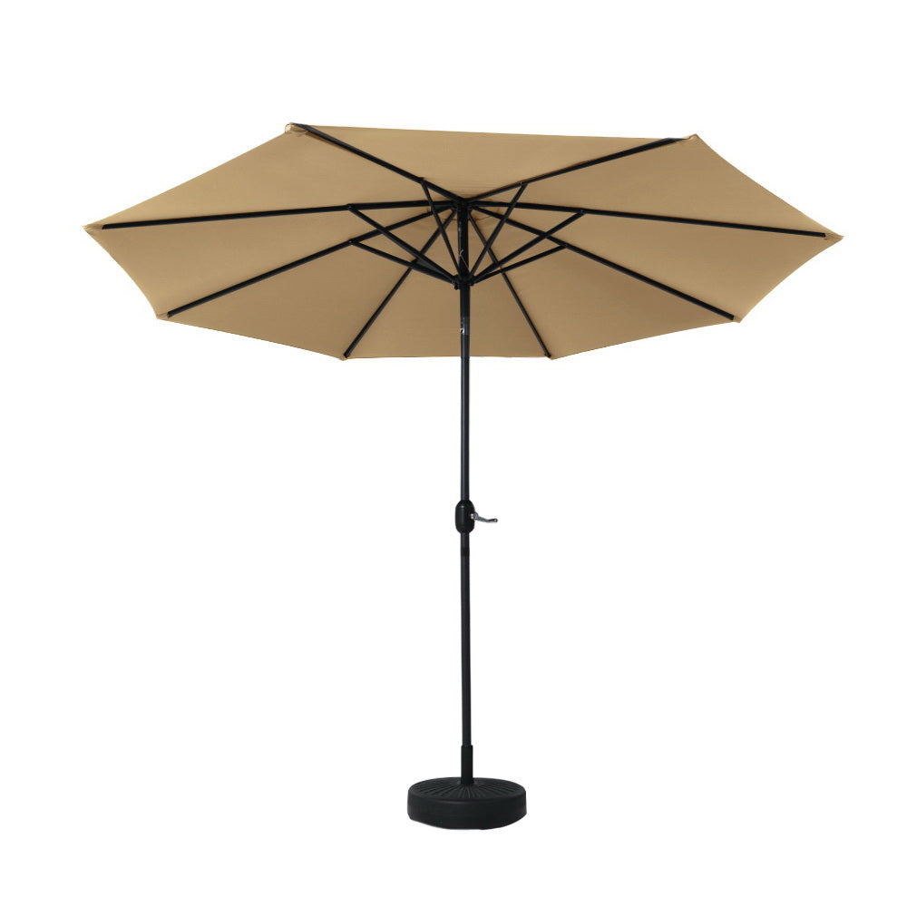 Instahut 2.7m Outdoor Umbrella w/Base Pole Stand Garden Sun Beige Awezingly