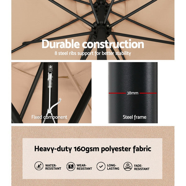 Instahut 2.7m Outdoor Umbrella w/Base Pole Stand Garden Sun Beige Awezingly