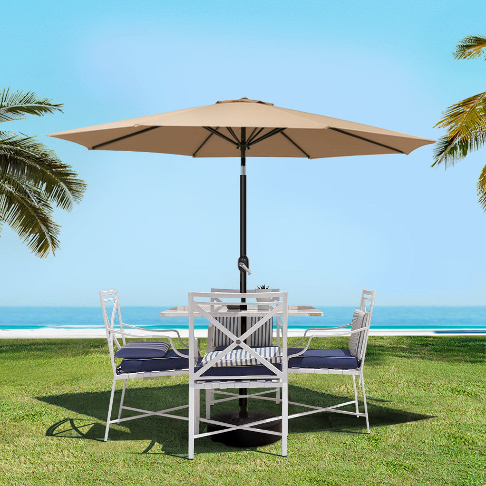 Instahut 2.7m Outdoor Umbrella w/Base Pole Stand Garden Sun Beige Awezingly