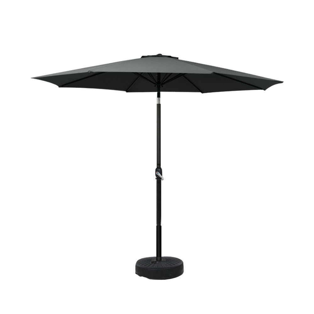 Instahut Outdoor Umbrella 2.7m Base Beach Pole Garden Tilt Sun Patio UV Black Awezingly