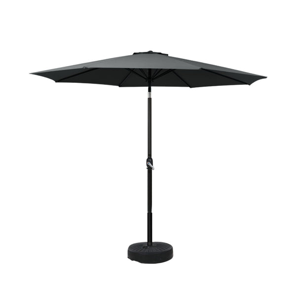 Instahut Outdoor Umbrella 2.7m Base Beach Pole Garden Tilt Sun Patio UV Black Awezingly