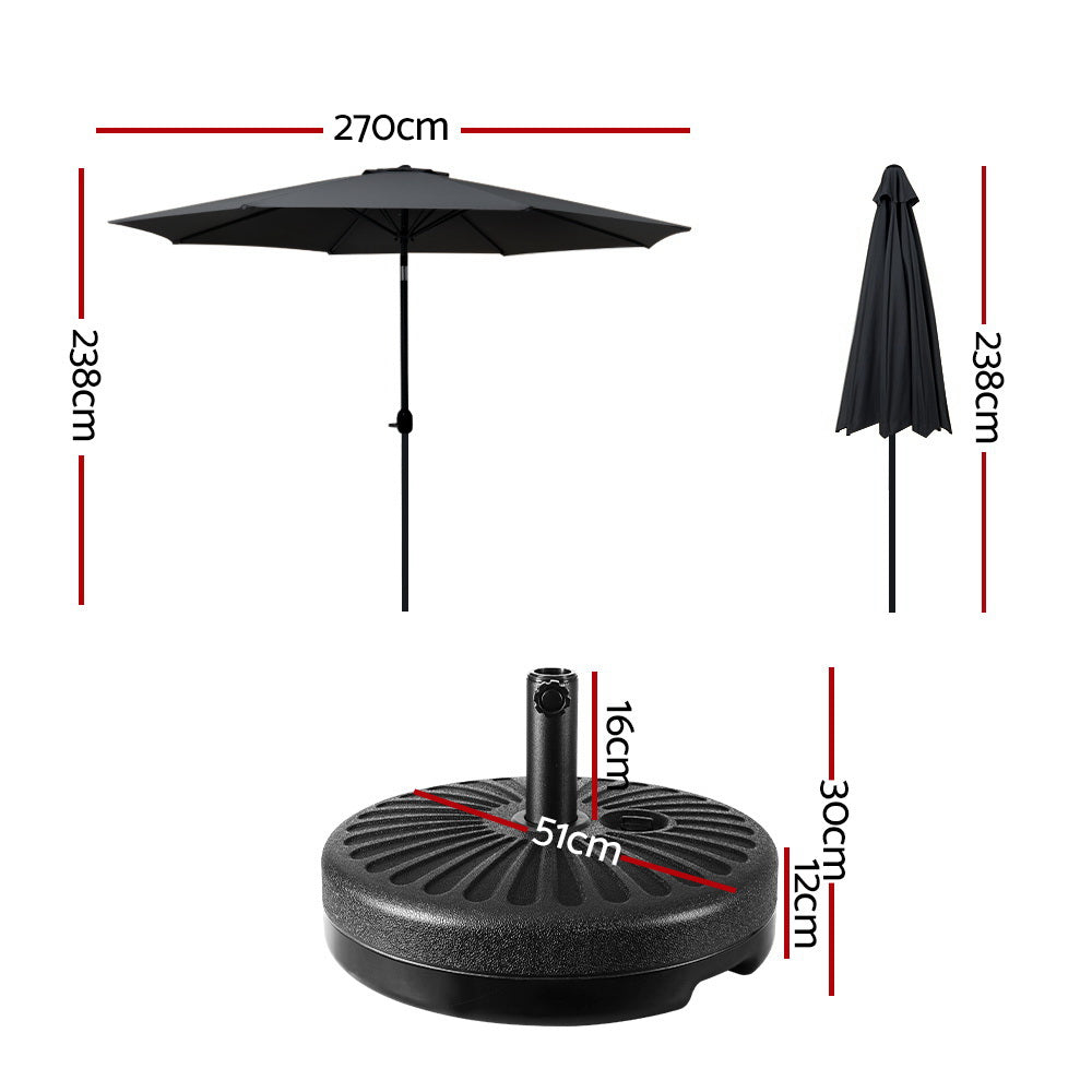 Instahut Outdoor Umbrella 2.7m Base Beach Pole Garden Tilt Sun Patio UV Black Awezingly