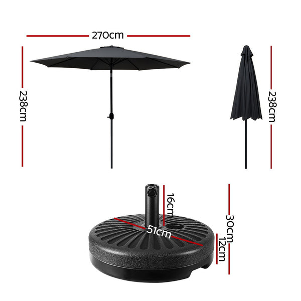 Instahut Outdoor Umbrella 2.7m Base Beach Pole Garden Tilt Sun Patio UV Black Awezingly