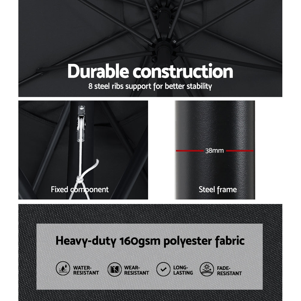 Instahut Outdoor Umbrella 2.7m Base Beach Pole Garden Tilt Sun Patio UV Black Awezingly