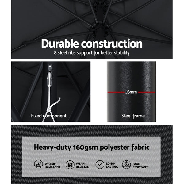 Instahut Outdoor Umbrella 2.7m Base Beach Pole Garden Tilt Sun Patio UV Black Awezingly