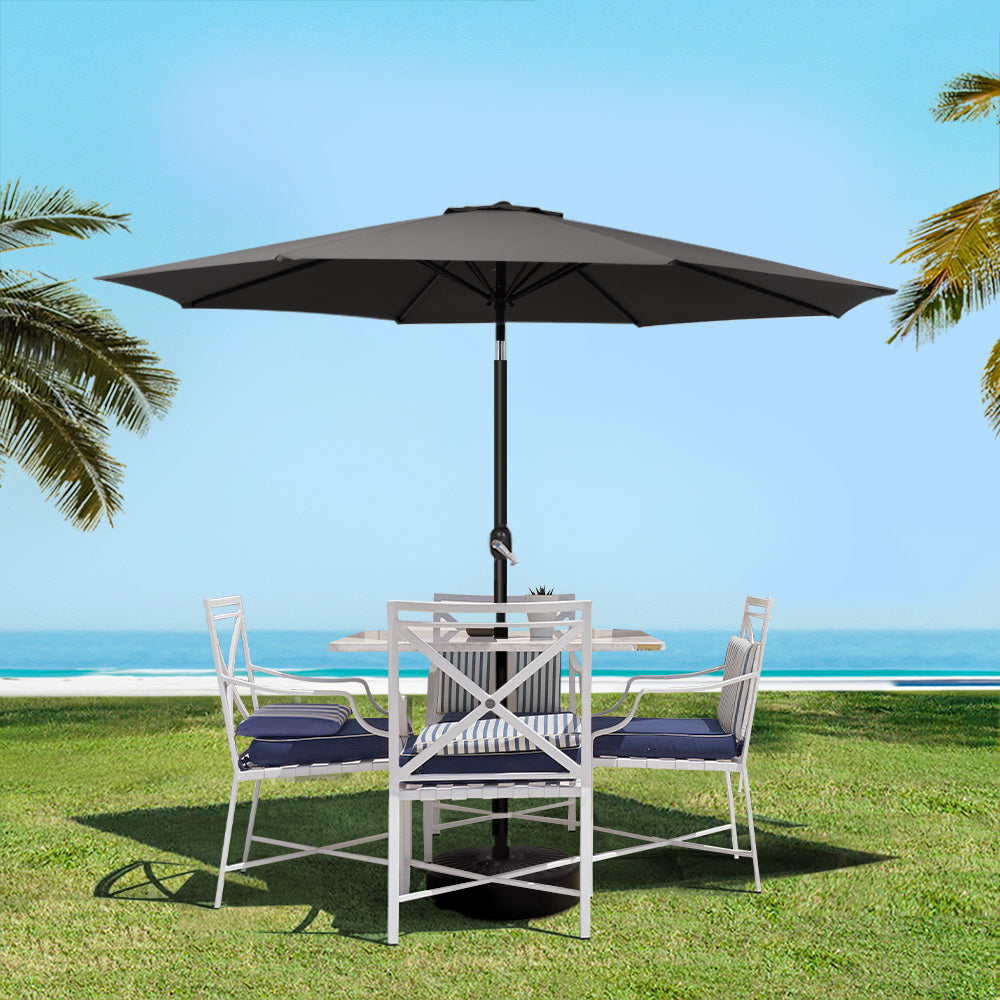 Instahut Outdoor Umbrella 2.7m Base Beach Pole Garden Tilt Sun Patio UV Black Awezingly