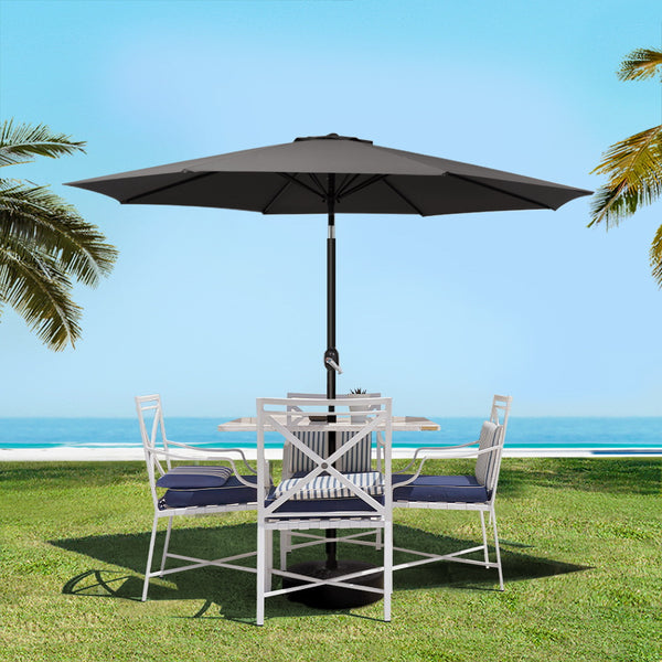Instahut Outdoor Umbrella 2.7m Base Beach Pole Garden Tilt Sun Patio UV Black Awezingly
