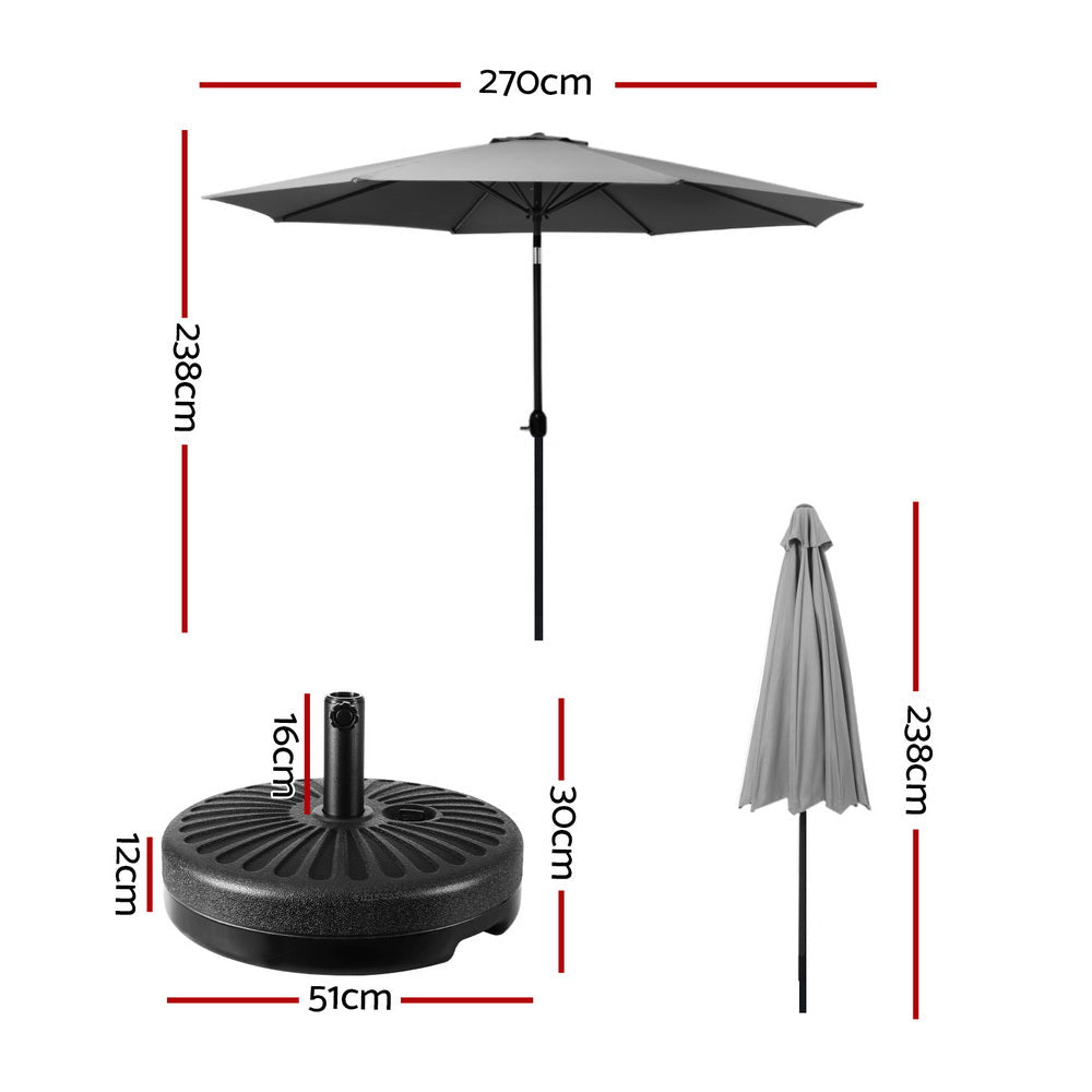 Instahut 2.7m Outdoor Umbrella w/Base Pole Stand Garden Sun Charcoal Instahut