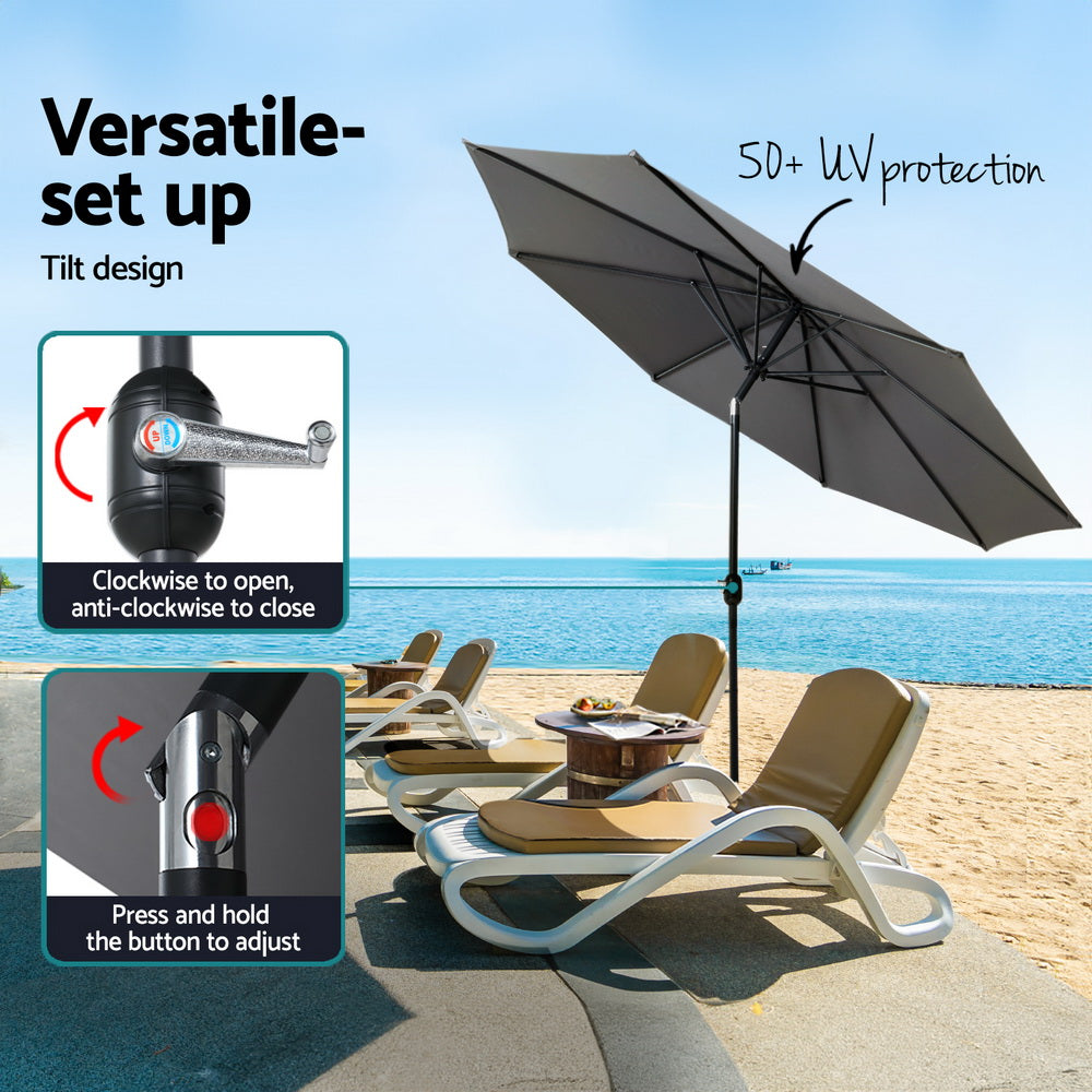 Instahut 2.7m Outdoor Umbrella w/Base Pole Stand Garden Sun Charcoal Instahut