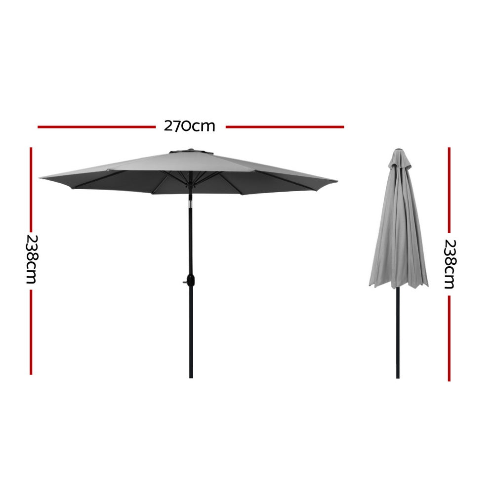 Instahut Outdoor Umbrella 2.7m Beach Pole Garden Tilt Sun Patio UV Charcoal Does Not Apply