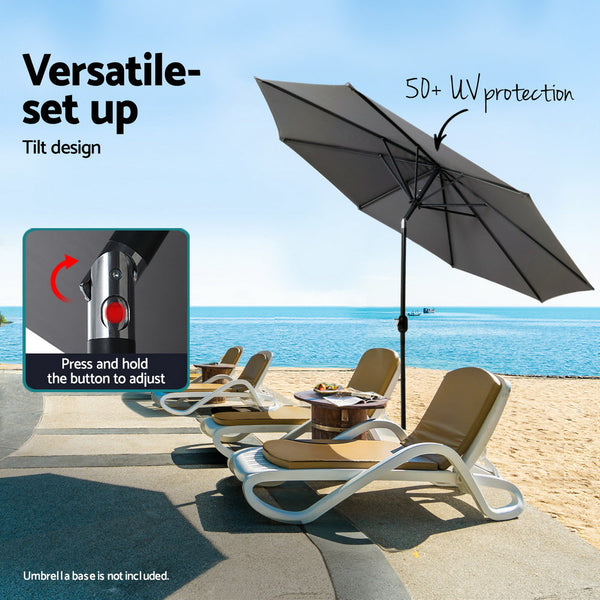 Instahut Outdoor Umbrella 2.7m Beach Pole Garden Tilt Sun Patio UV Charcoal Does Not Apply