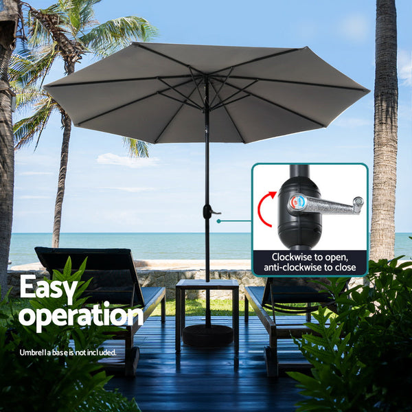 Instahut Outdoor Umbrella 2.7m Beach Pole Garden Tilt Sun Patio UV Charcoal Does Not Apply