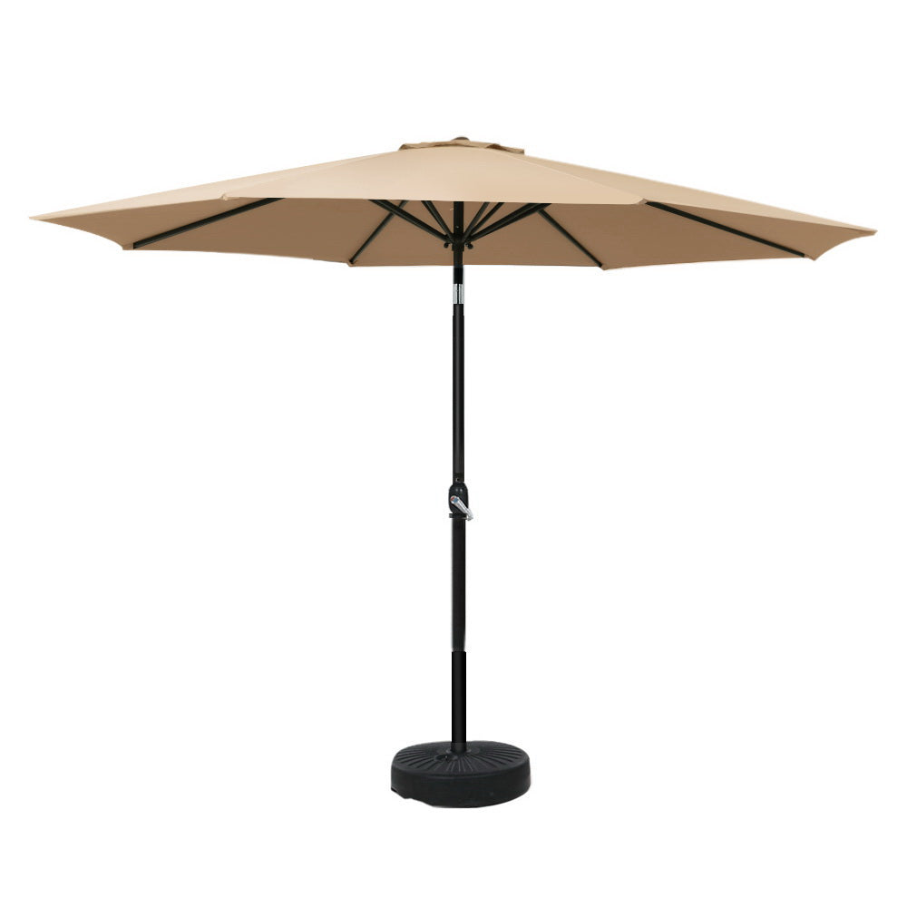Instahut 3m Outdoor Umbrella w/Base Pole Tilt Beach Garden Patio Beige Awezingly