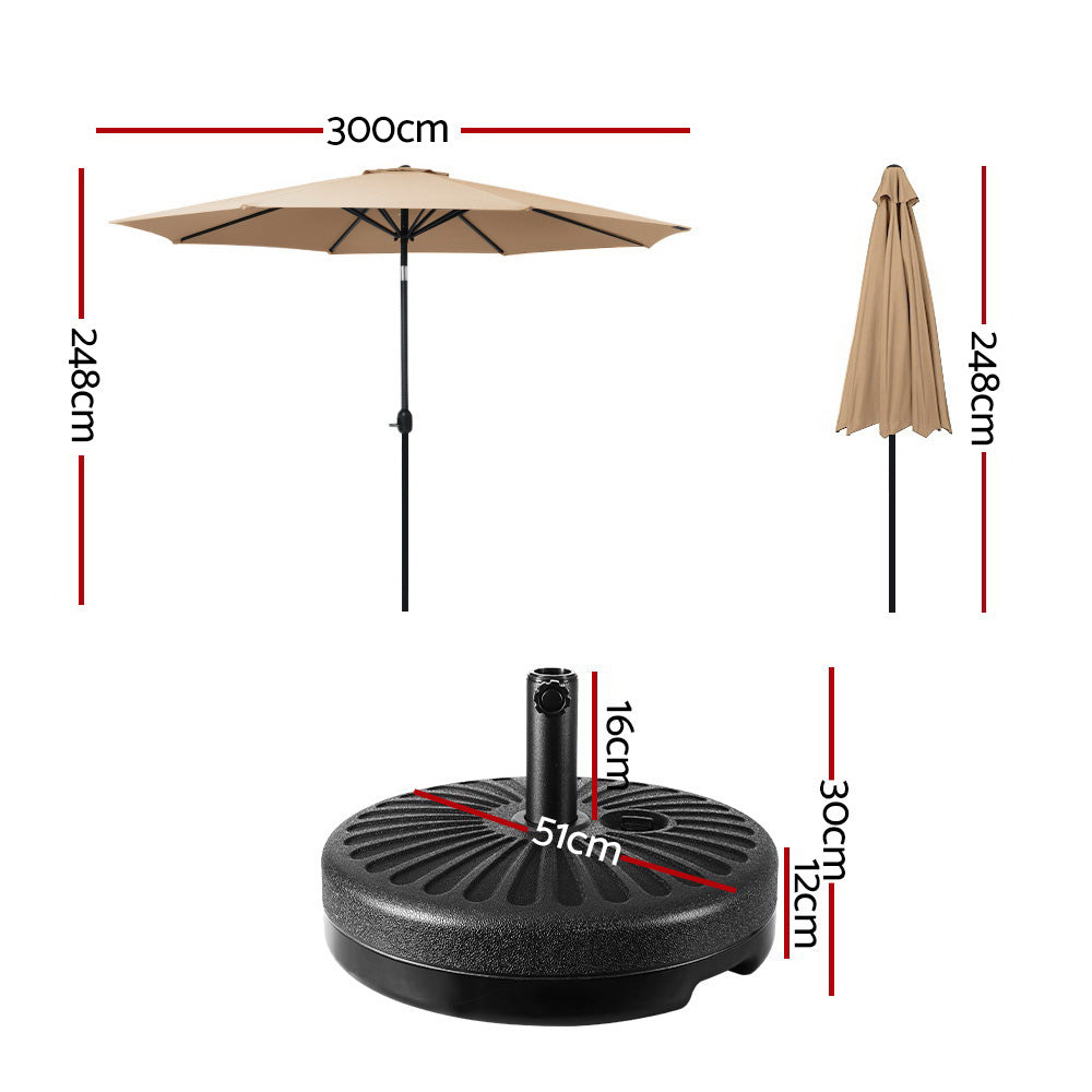Instahut 3m Outdoor Umbrella w/Base Pole Tilt Beach Garden Patio Beige Awezingly