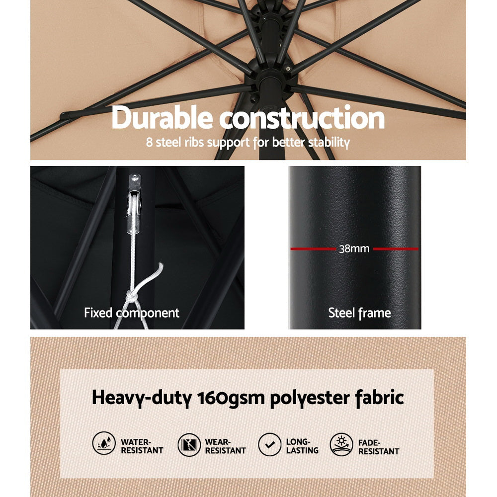 Instahut 3m Outdoor Umbrella w/Base Pole Tilt Beach Garden Patio Beige Awezingly