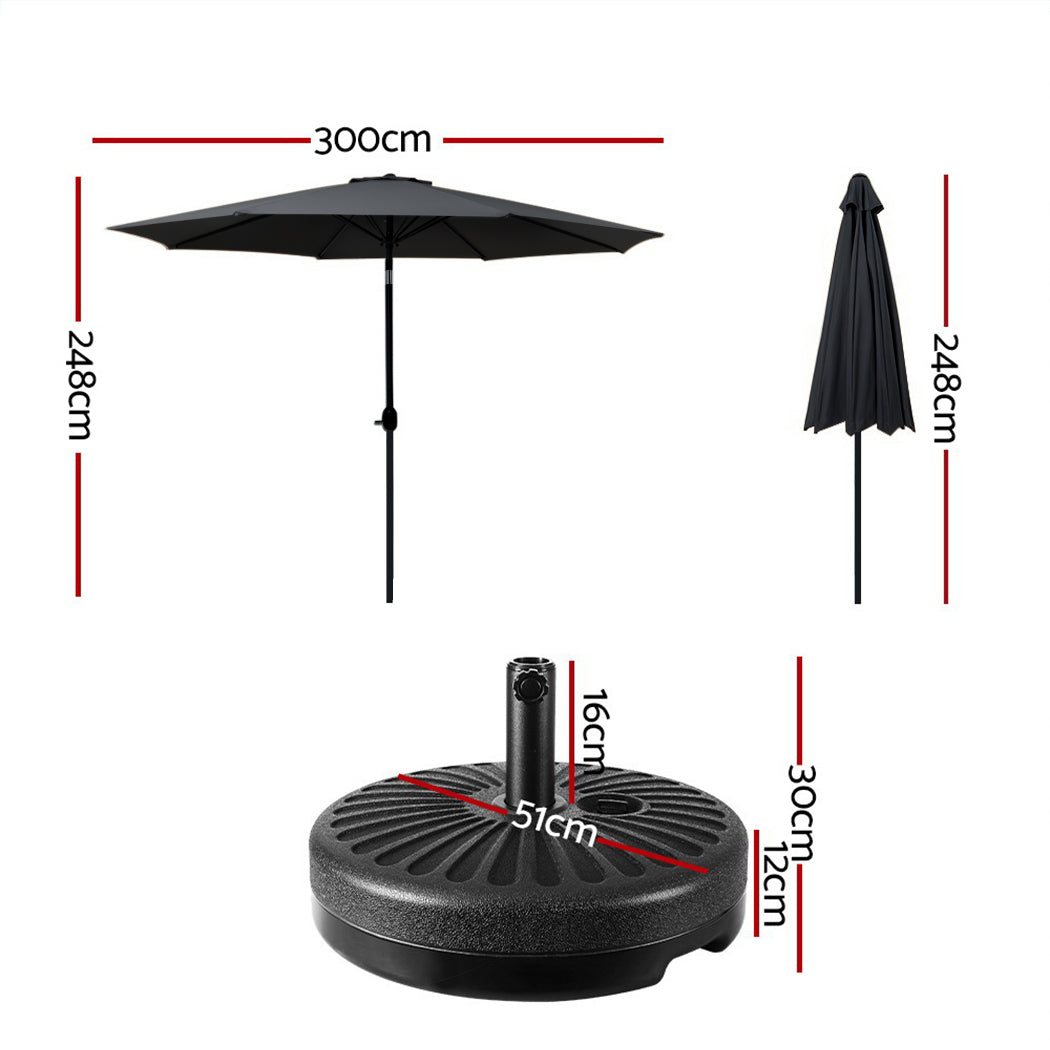 Instahut Outdoor Umbrella 3m Base Beach Pole Garden Tilt Sun Patio UV Black Awezingly
