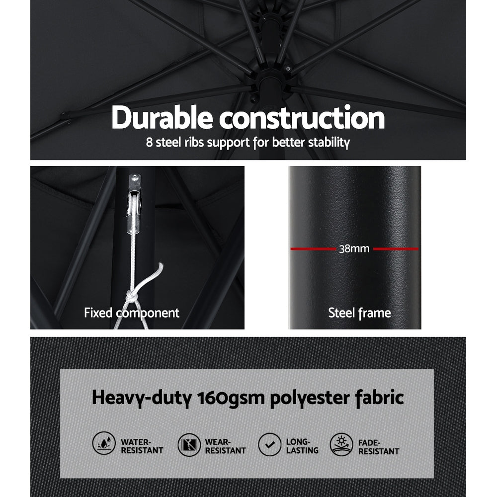 Instahut Outdoor Umbrella 3m Base Beach Pole Garden Tilt Sun Patio UV Black Awezingly