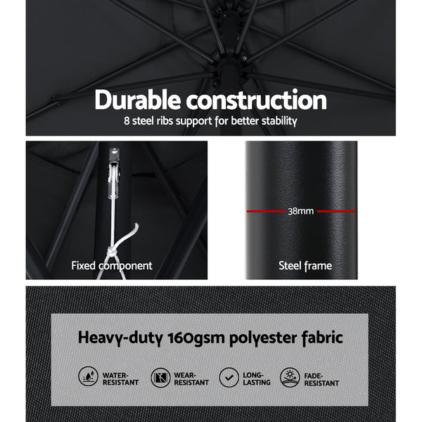 Instahut Outdoor Umbrella 3m Base Beach Pole Garden Tilt Sun Patio UV Black Awezingly