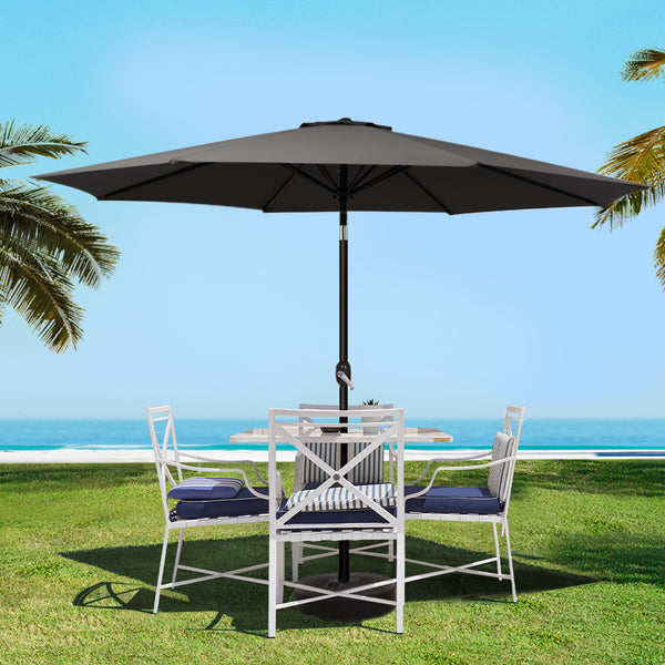 Instahut Outdoor Umbrella 3m Base Beach Pole Garden Tilt Sun Patio UV Black Awezingly