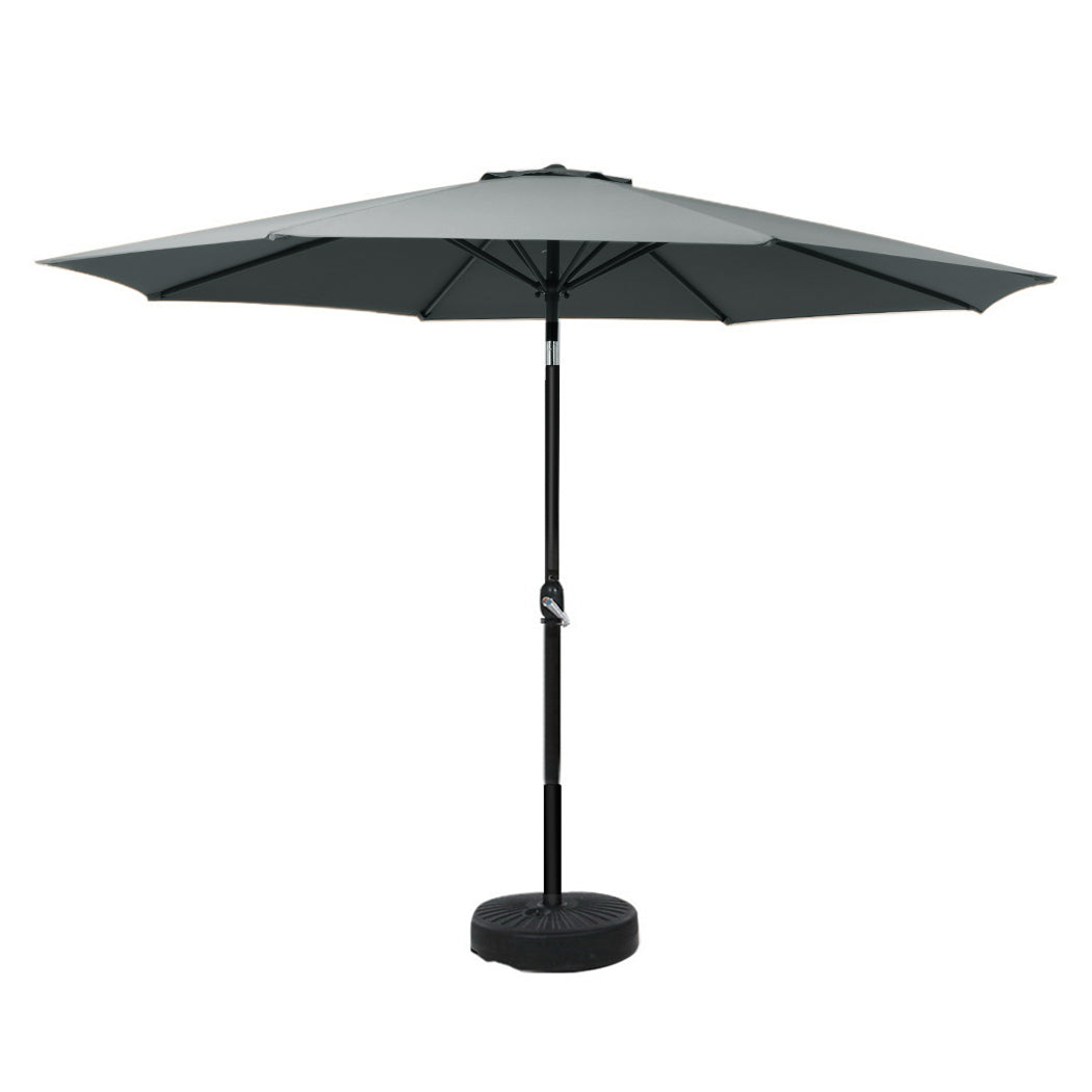Instahut Outdoor Umbrella 3m Base Beach Pole Garden Tilt Sun Patio UV Charcoal Awezingly