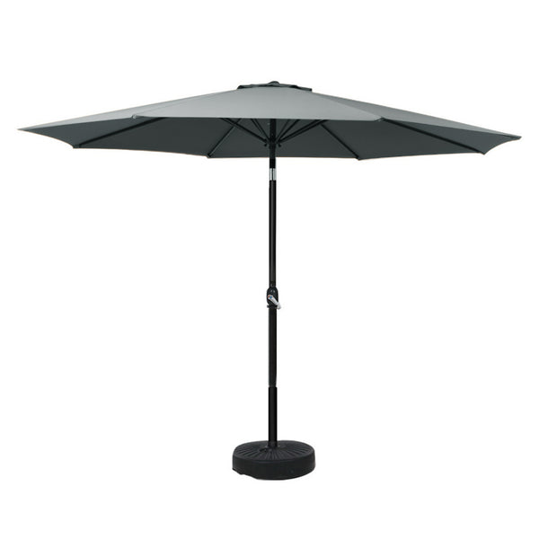 Instahut Outdoor Umbrella 3m Base Beach Pole Garden Tilt Sun Patio UV Charcoal Awezingly
