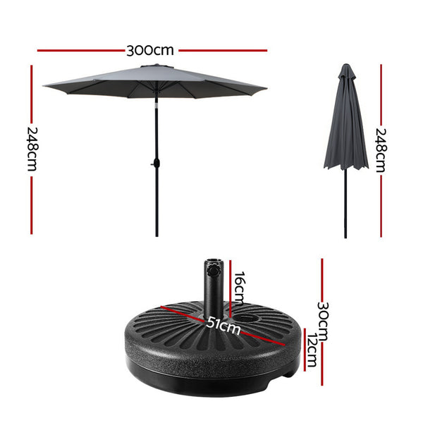 Instahut Outdoor Umbrella 3m Base Beach Pole Garden Tilt Sun Patio UV Charcoal Awezingly