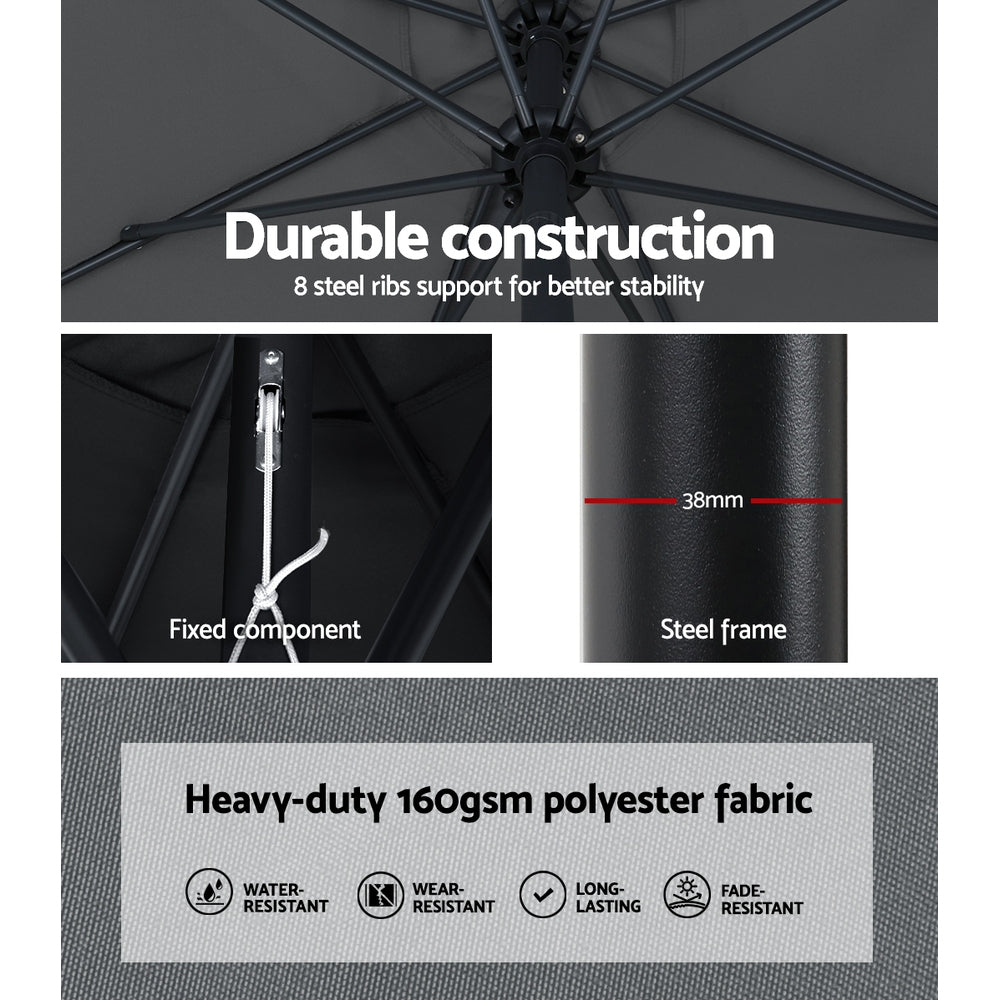 Instahut Outdoor Umbrella 3m Base Beach Pole Garden Tilt Sun Patio UV Charcoal Awezingly
