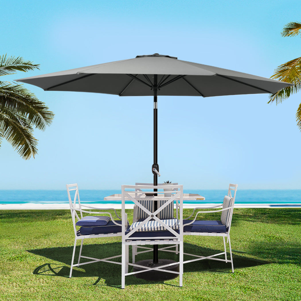 Instahut Outdoor Umbrella 3m Base Beach Pole Garden Tilt Sun Patio UV Charcoal Awezingly
